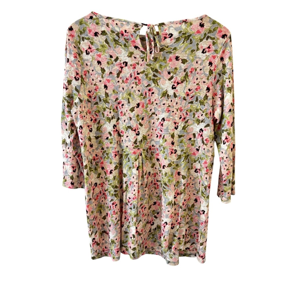 J. Jill Love Linen Floral Tunic Top Womens S Pink 3/4 Sleeve Preppy Beach Boho